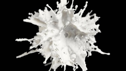 Milk explosion on black background (cg ,slow motion, with alpha matte, full hd) 