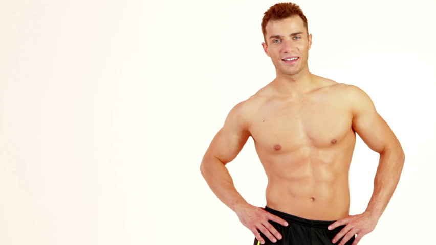 Portrait of handsome muscular man on white background
