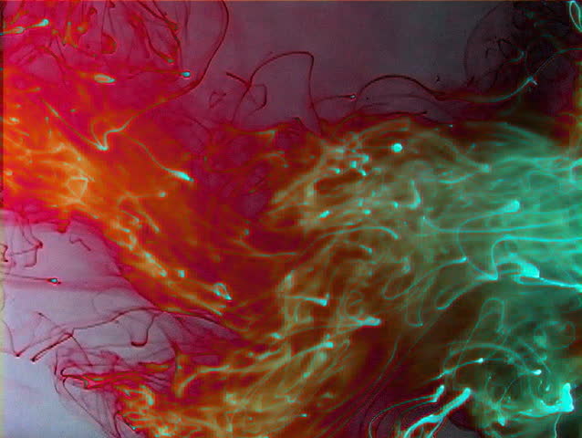 Colorful forms interact in a liquid environment. 