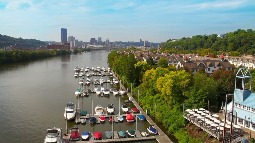 The Pittsburgh skyline, as seen from Washington's Landing and the 31st Street
