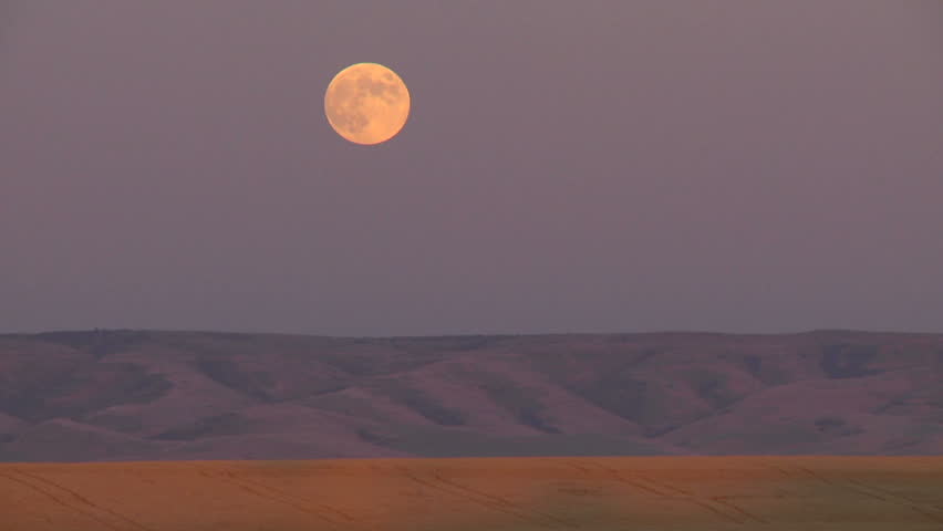 Moon rises over farm land