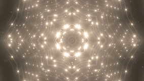 VJ Fractal gold kaleidoscopic background.Disco spectrum lights concert spot bulb. Abstract background with stars and particles for use with music videos. VJ Loops animation.