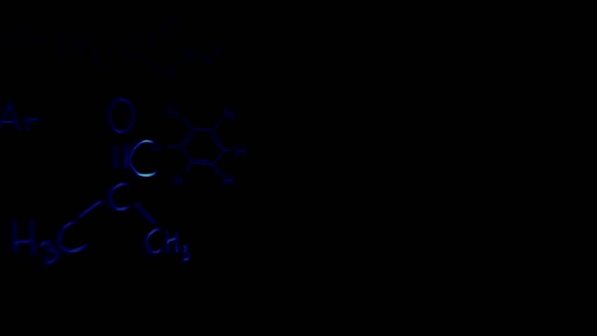 Chemistry formulas and symbols floating in 3D space with a cool design.