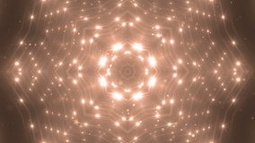 VJ Fractal orange kaleidoscopic background.Disco spectrum lights concert spot bulb. Abstract background with stars and particles for use with music videos. VJ Loops animation.