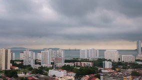 4K video time lapse (3840 x 2160). ultra HD. The view of George Town Penang city with rainy weather