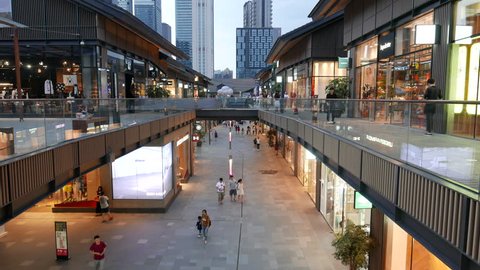 Sept.25,2015-Chengdu,China:  Shoppers are walking in Chengdu Sino-Ocean Taikoo Li, a landmark business district in Chengdu.