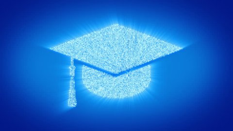 Numbers and symbols form the graduation cap symbol on blue background. More symbols, signs, icons and color backgrounds available - check my portfolio.