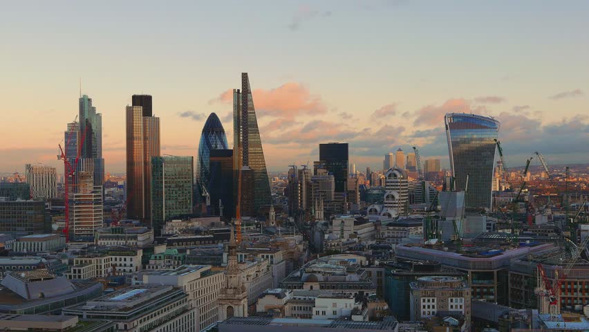 skyscrapers london - financial district sunset Stock Footage Video (100 : A astonishing photo showing a gorgeous view. The hues are just striking and blend ideally. The composition is wonderful, and the features are highly sharp.