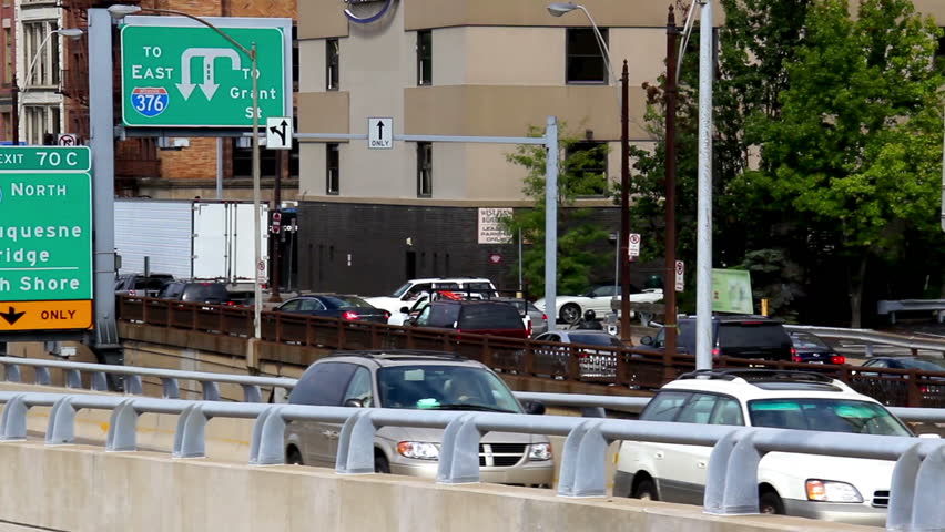 Traffic in downtown Pittsburgh, PA.