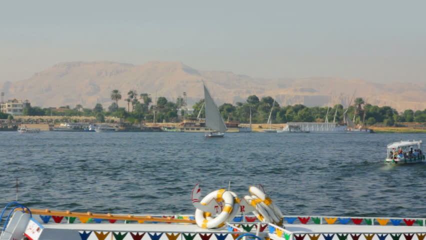 boats on Nile River in Luxor, Egypt - timelapse