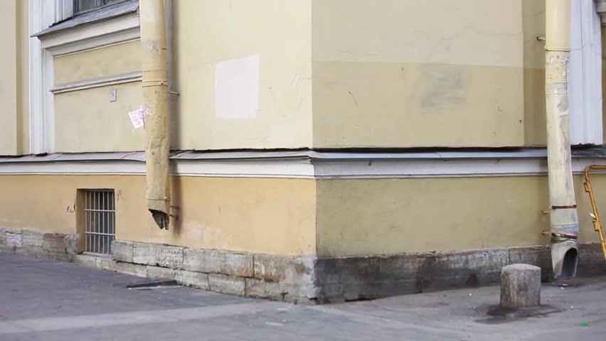 View of corner of a building in summer evening