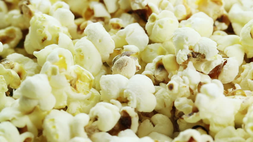 bowl of popcorn rotates closeup