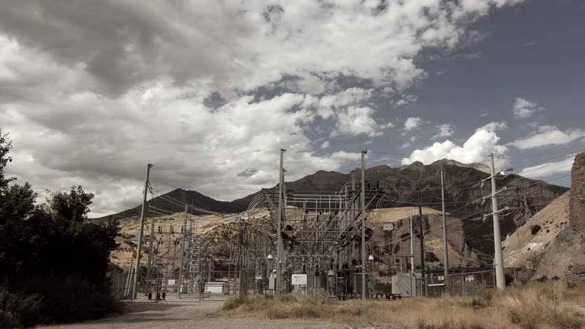 A time lapse of a mountain power substation