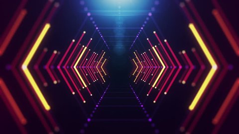 Abstract background with animation of flight in abstract futuristic tunnel with neon light. Animation of seamless loop. 