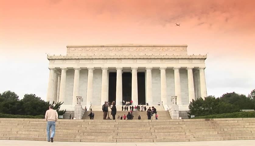 The Lincoln Memorial in Washington DC with visitors approaching.