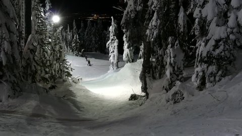 Alpine Skiing Resort - Grouse Mountain - Vancouver - British Columbia - West Canada - North America - 23 - Night, Forest, Slopes, People