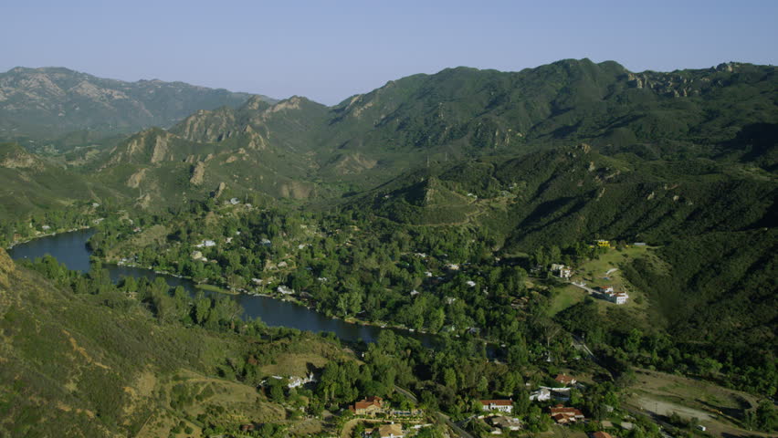 4k / Ultra HD version Aerial view of California State Park green forest and lake Shot on RED Epic