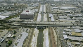 4k / Ultra HD version Aerial view of Los Angeles flood aqueduct in California. United States in the Summer. Shot on RED Epic