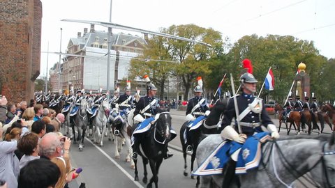 THE HAGUE, HOLLAND - SEPTEMBER 19: Cavalry play trumpets in the Prinsjesdag parade on september 19, 2011 in The Hague, Holland. Prinsjesdag is the opening of Parliamentary year in Holland.
