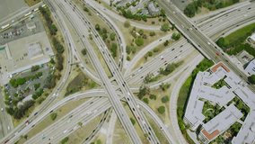 4k / Ultra HD version Aerial view of California road highway, freeway. Los Angeles, California State, United States of America. Shot on RED Epic