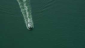 4k / Ultra HD version Aerial shot of tugboat at sea, California Shot on RED Epic