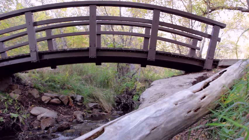 An old beautiful footbridge over a mountain stream