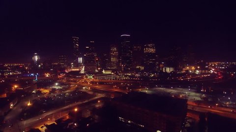 Night Time Downtown Houston Aerial View 4K
