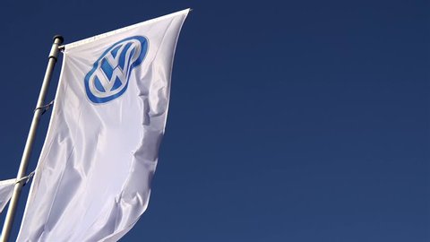 MOERS / GERMANY - JANUARY 28 2016 : Volkswagen flag waving in the wind
