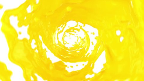 Beautiful Orange Juice Whirl in Tube on White background. 3d Animation with Alpha Matte. HD 1080.
