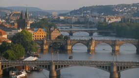 Timelapse video with bridges of Prague including the famous Charles Bridge over the river Vitava. Prague, Czech Republic.