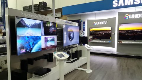 MOUNTAIN VIEW, CA/USA - JANUARY 24: Samsung UHD TV at Best Buy store in Mountain View, CA on Jan 24, 2016. It is the highest resolution TV in the market.