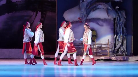 DNIPROPETROVSK, UKRAINE - JANUARY 7, 2016: Night before Christmas
ballet  performed by Dnepropetrovsk Opera and Ballet Theatre ballet.
