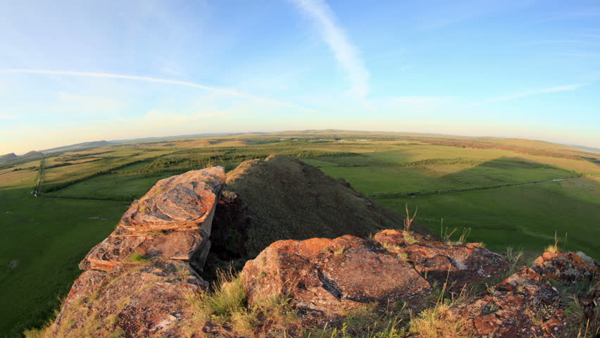 Sunset over the mountain ridge Sunduki. Republic of Khakassia, Russia, Full HD
