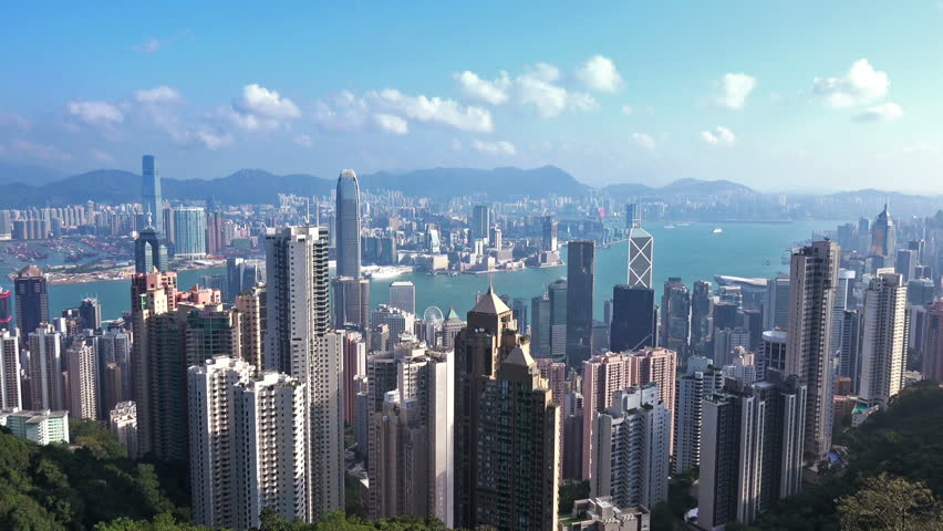 Aerial Timelapse of Hong Kong from the Peak. Full HD 1920x1080 Video Clip