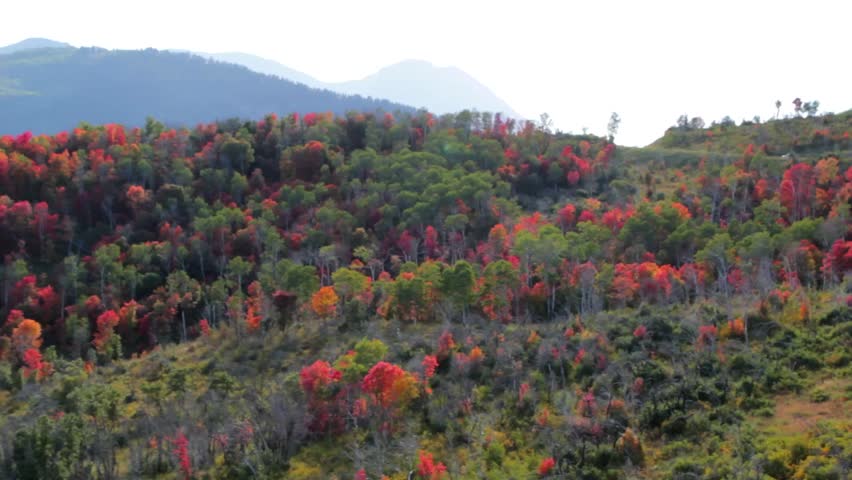 A scenic mountain range during the fall colors. (Dolly Shot)