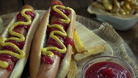 Some fresh made Hot Dogs (rotating 4K footage; seamless loopable)