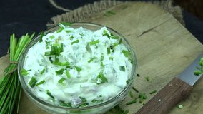 Portion of Herb Curd (rotating 4K footage; seamless loopable)