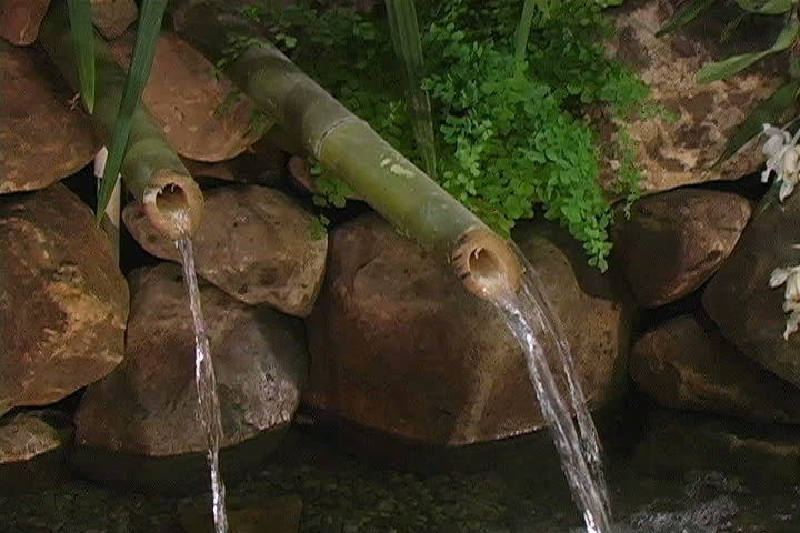 Close-up of two bamboo water pipes.