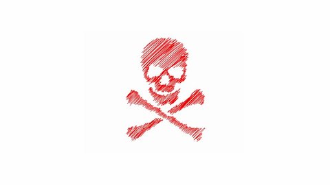 sign of danger to life. red skull and crossbones on white background, NTSC, 30 fps, 6 second