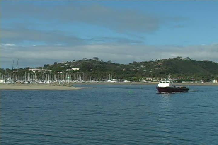 A boat leaving the marina in Santa Barbara.