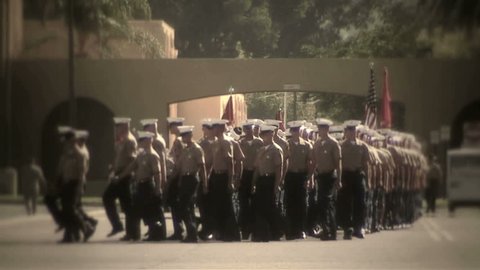 MCRD San Diego, CA - Marching straight, turn to left of frame