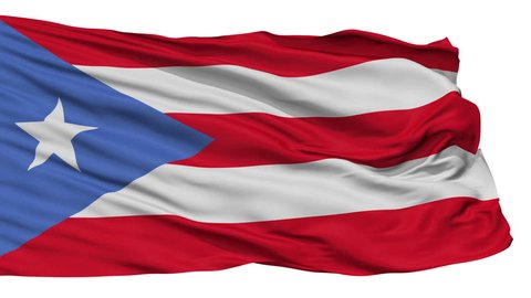 Puerto Rico Flag Realistic Animation Isolated on White Seamless Loop - 10 Seconds Long (Alpha Channel is Included)