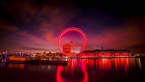 Night to day timelapse of London eye on the River Thames, London