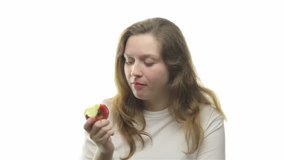 Fatty woman eating apple, fourth video from the series