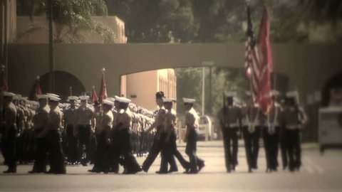 MCRD San Diego, CA - Marching straight towards camera (left side of frame)