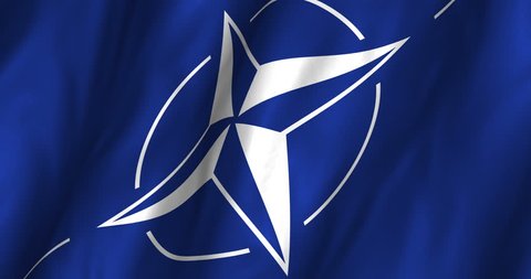4K A beautiful satin finish looping flag animation of NATO. A fully digital rendering using the official flag design in a waving, full frame composition. The animation loops at 10 seconds. 