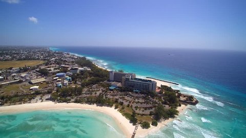 Aerial Island view of tropical Beach coastline of Barbados in the Caribbean