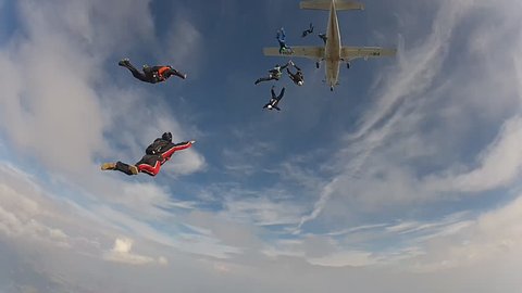 Skydiving friends having fun