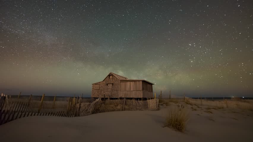 Star Trails behind Judges Shack at Island Beach State Park, New Jersey. 