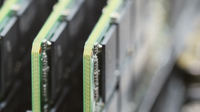 DDR4 computer memory modules (RAM) installed, sliding video, macro view